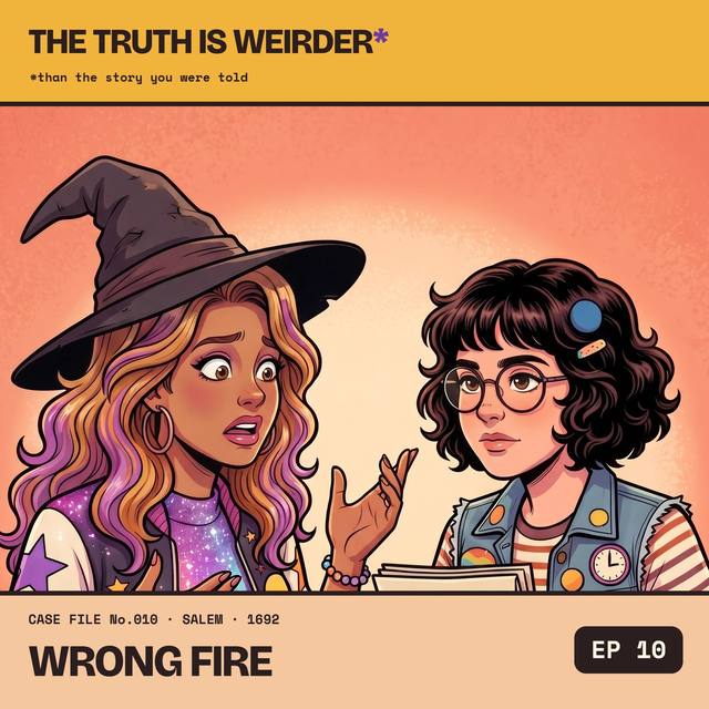 Cass in a witch hat, Pip holding a sealed court document